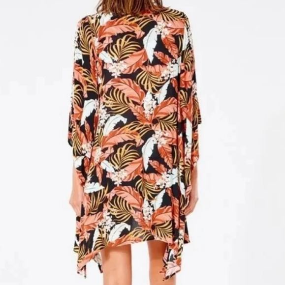 Rip Curl Womens Namoto Kimono Sz M Wide Sleeve Open Front Tropical Floral Beachy - Picture 2 of 13